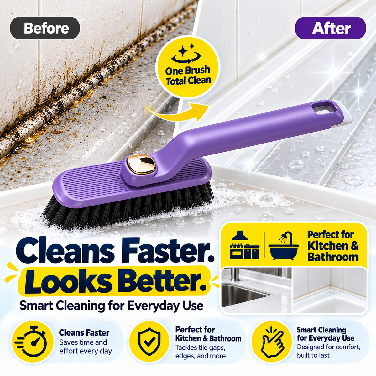 360° Rotating Crevice Gap Cleaning Brush with Cleaning Tool