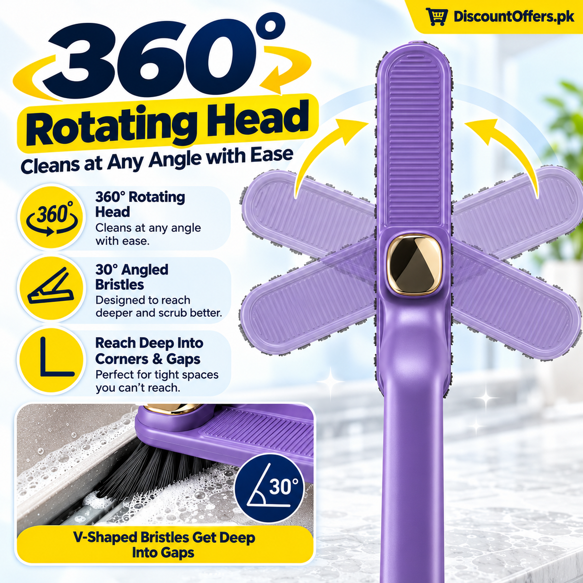 360° Rotating Crevice Gap Cleaning Brush with Cleaning Tool