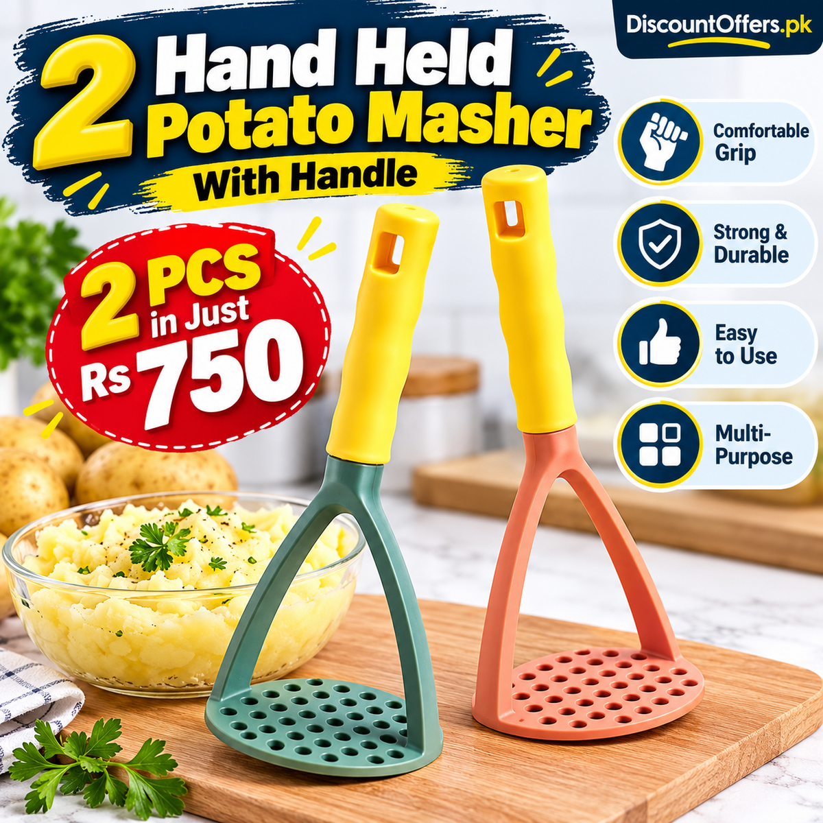 Buy 1 get 1 Free Handheld Potato Masher with Handle