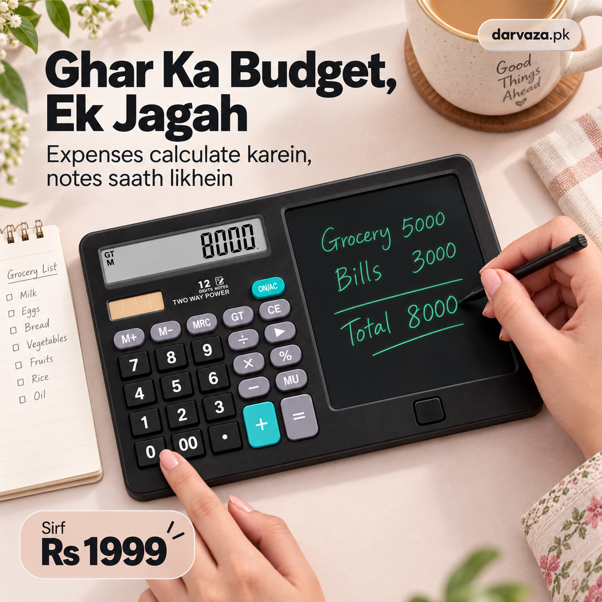 2-in-1 Calculator with Writing Notepad