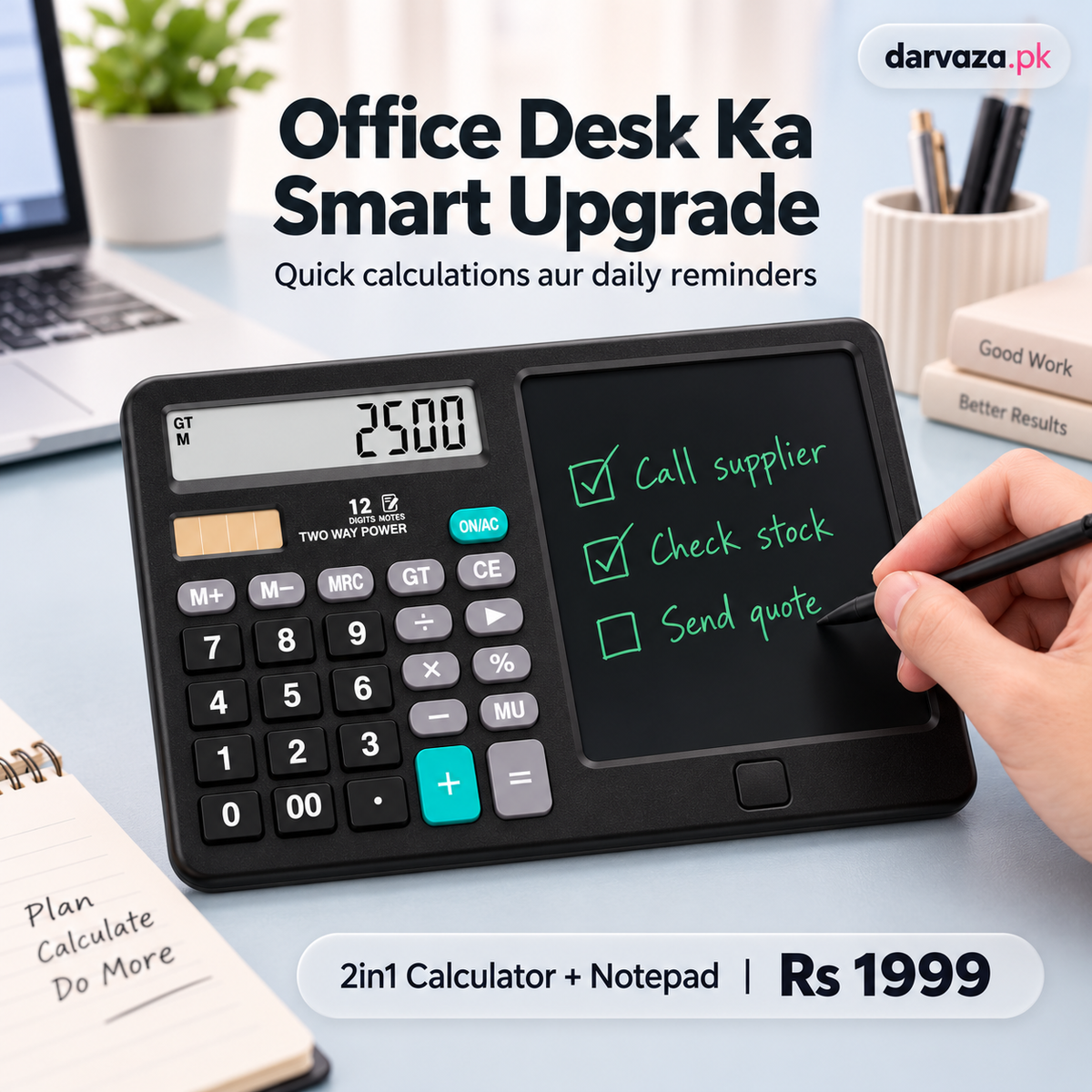 2-in-1 Calculator with Writing Notepad