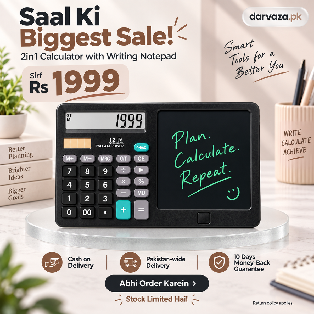 2-in-1 Calculator with Writing Notepad