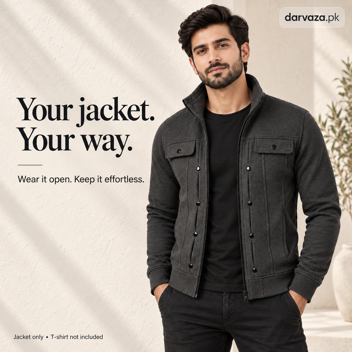 Dark Charcoal Modern Style Zipper Jacket For Men