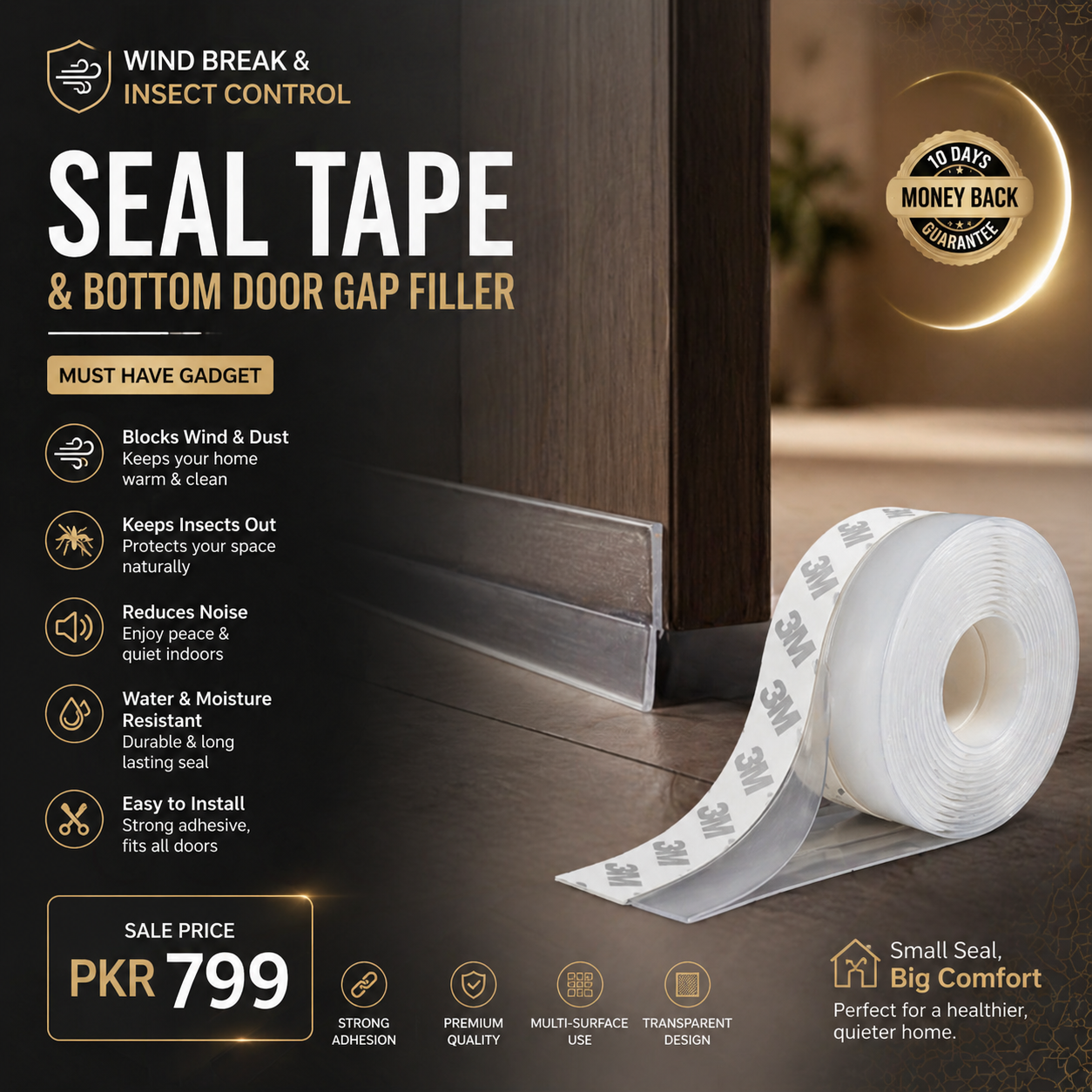 5 Meter Door Sealing Strips for Seal Sound Proof, Insect, Dust &amp; Water Stopper for Bathroom Door Window Tape Bottom Door Gap Filler