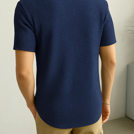 Waffle Knitted Zipper Polo – NAVY BLUE
