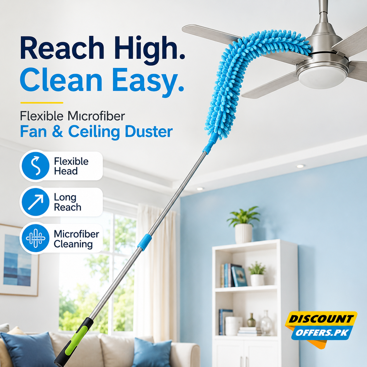 Extendable Micro Fiber Flexible Fan & Ceiling Duster with Long Handle