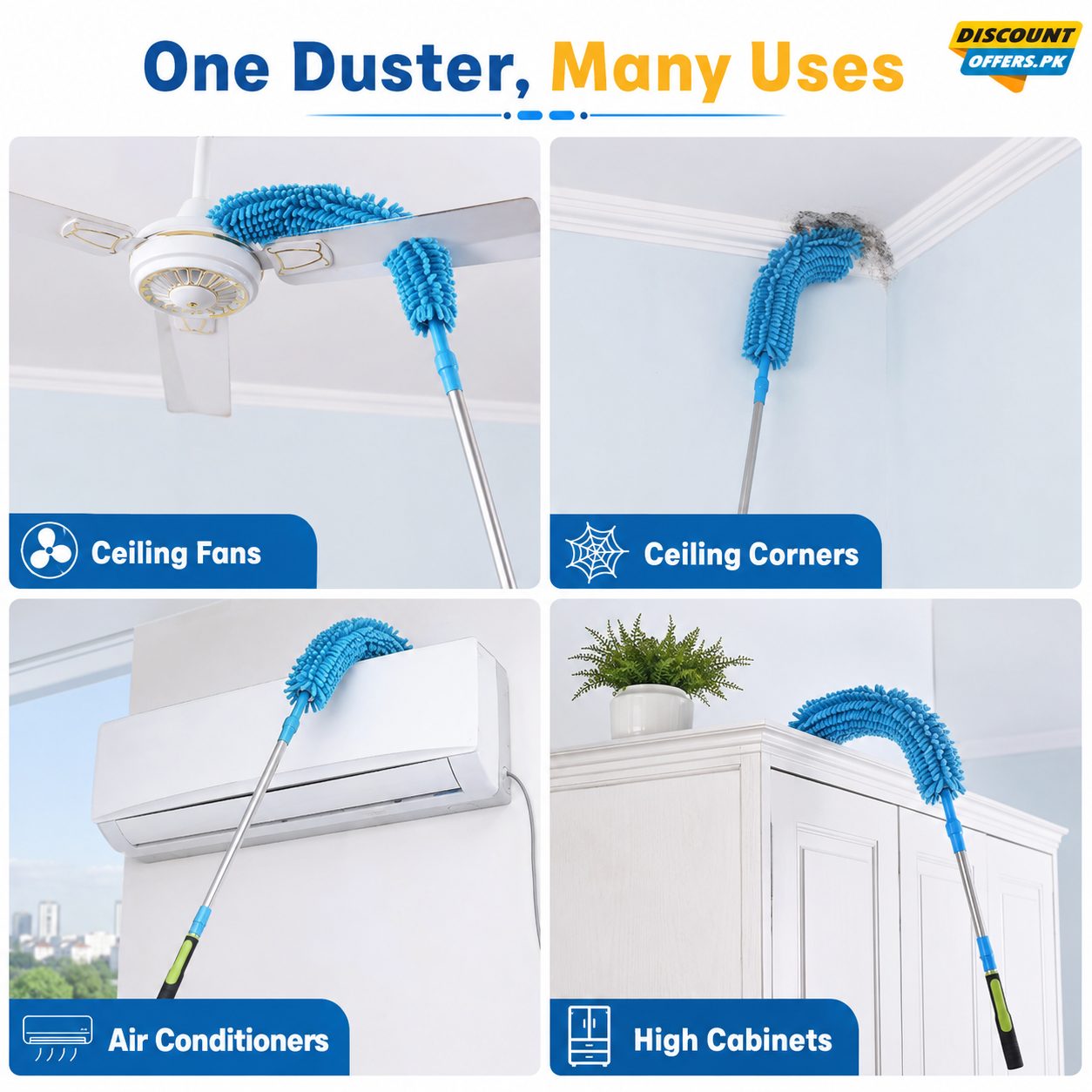 Extendable Micro Fiber Flexible Fan & Ceiling Duster with Long Handle