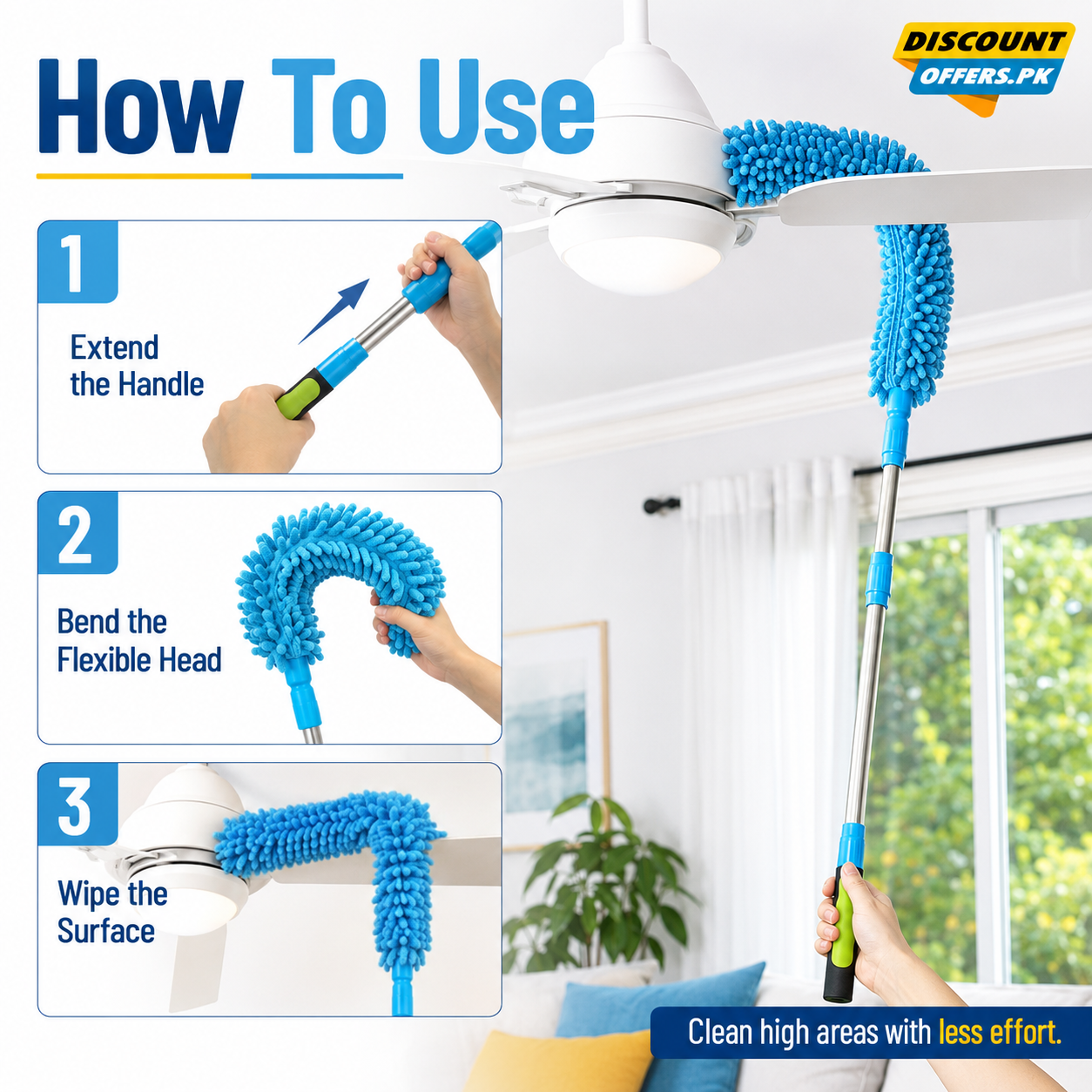 Extendable Micro Fiber Flexible Fan & Ceiling Duster with Long Handle