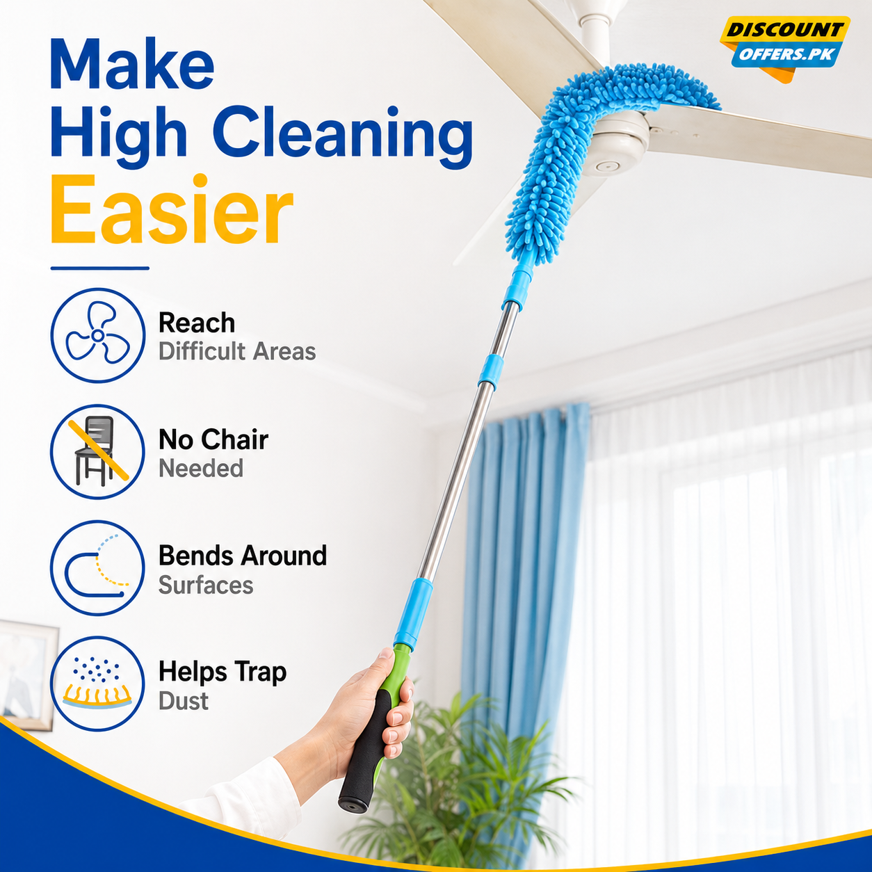 Extendable Micro Fiber Flexible Fan & Ceiling Duster with Long Handle