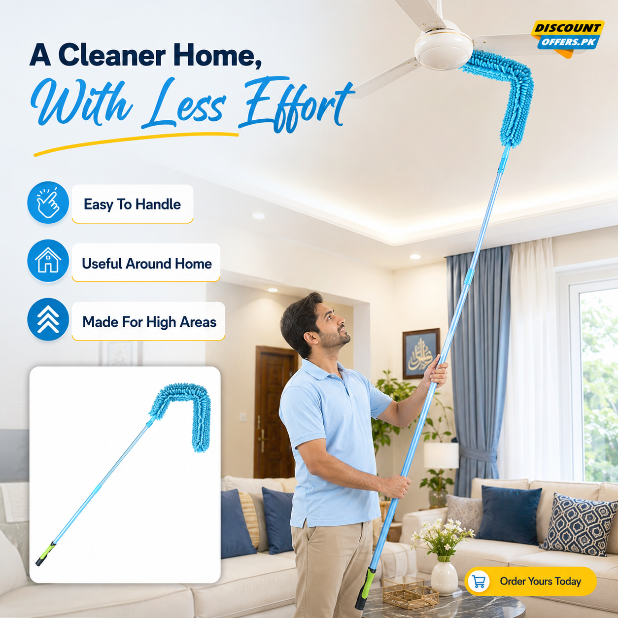 Extendable Micro Fiber Flexible Fan & Ceiling Duster with Long Handle
