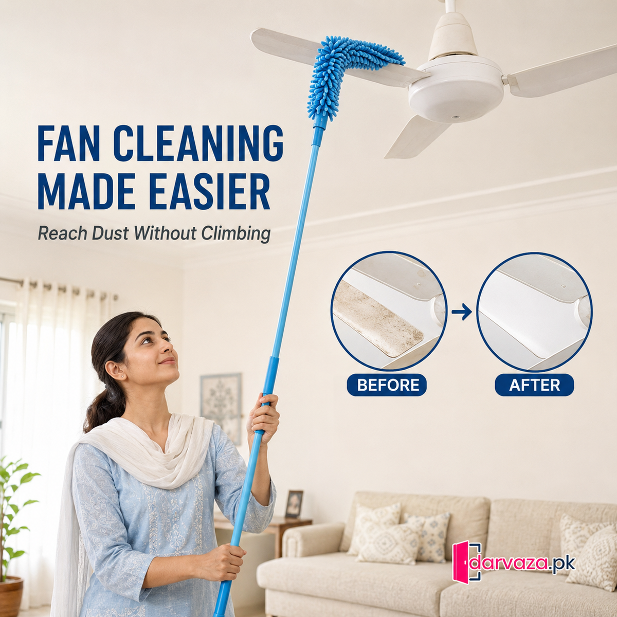 Extendable Micro Fiber Flexible Fan & Ceiling Duster with Long Handle