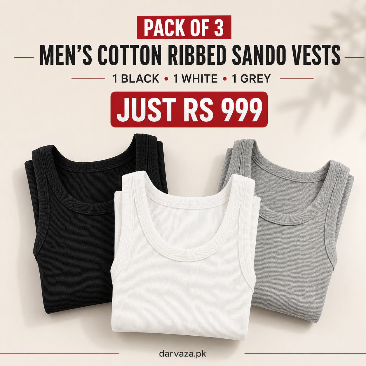 Pack of 3 Men’s Cotton Ribbed Sando Vests