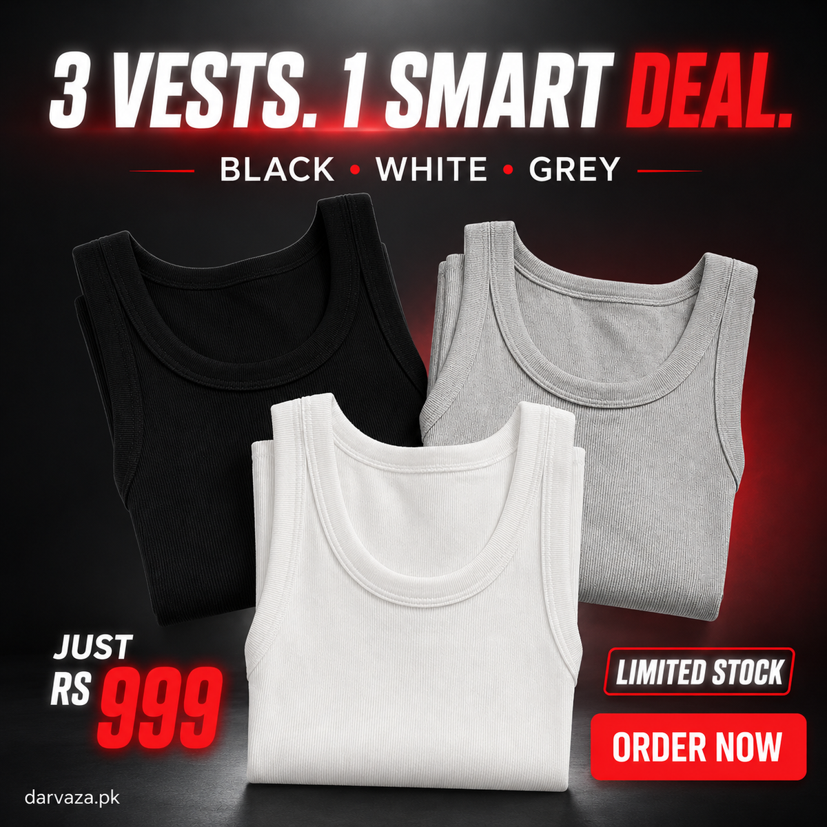 Pack of 3 Men’s Cotton Ribbed Sando Vests