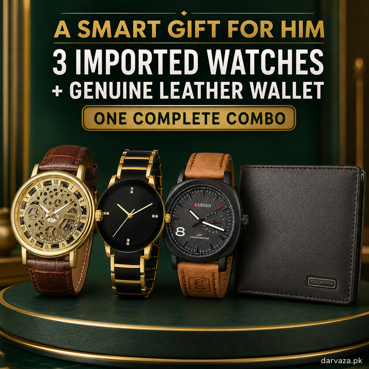 Buy 1 Get 3 Free Deal 3 Wrist Watches & 1 Original Leather Wallet