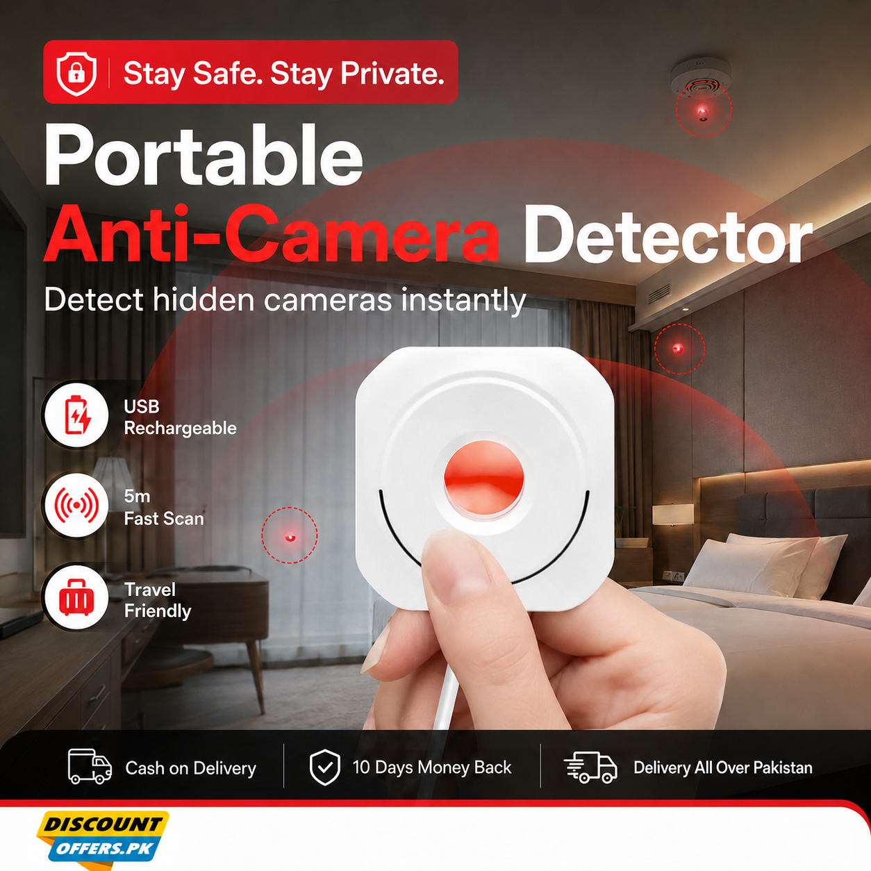 Portable Anti Camera Detector – USB Rechargeable Privacy Protection Device | Hidden Camera Finder for Hotels & Travel