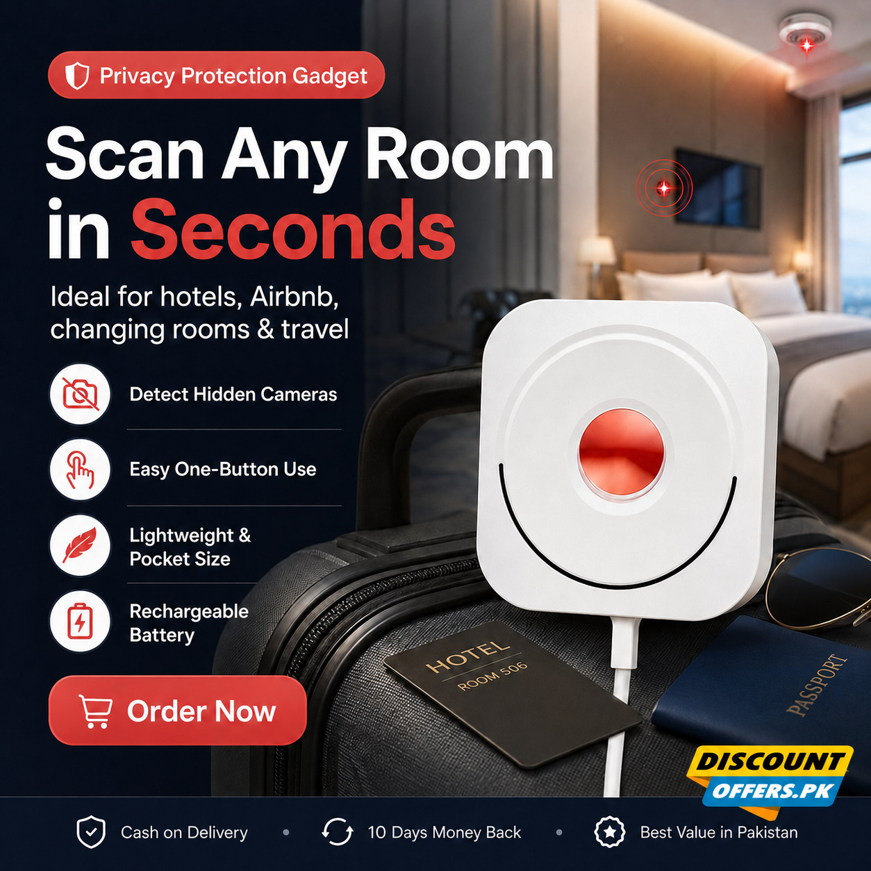 Portable Anti Camera Detector – USB Rechargeable Privacy Protection Device | Hidden Camera Finder for Hotels & Travel