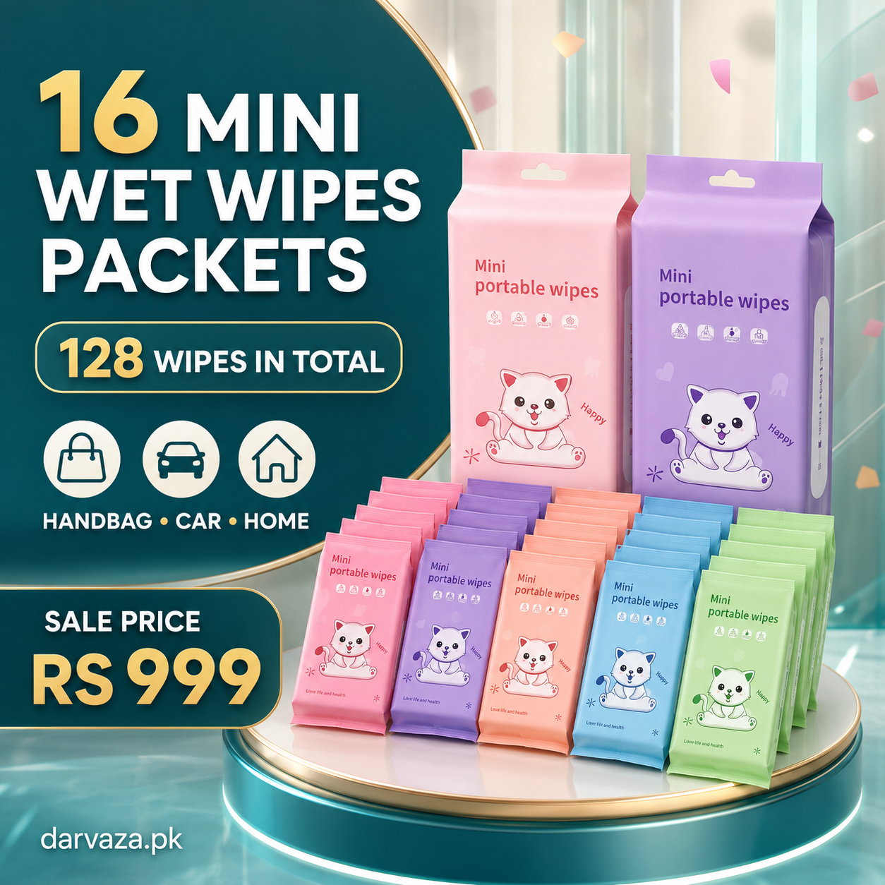 Pack of 16 Mini Wet Wipes Packets