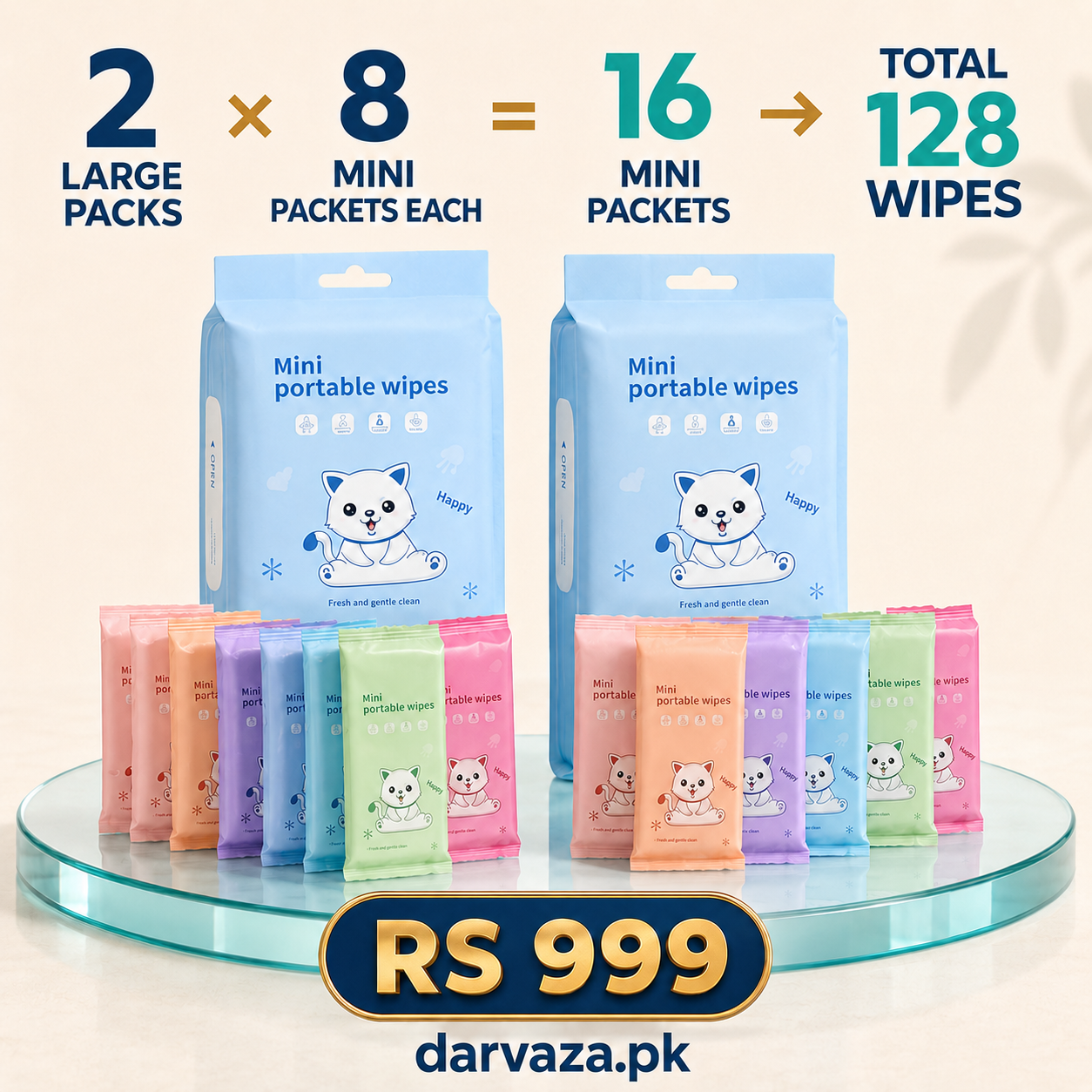 Pack of 16 Mini Wet Wipes Packets