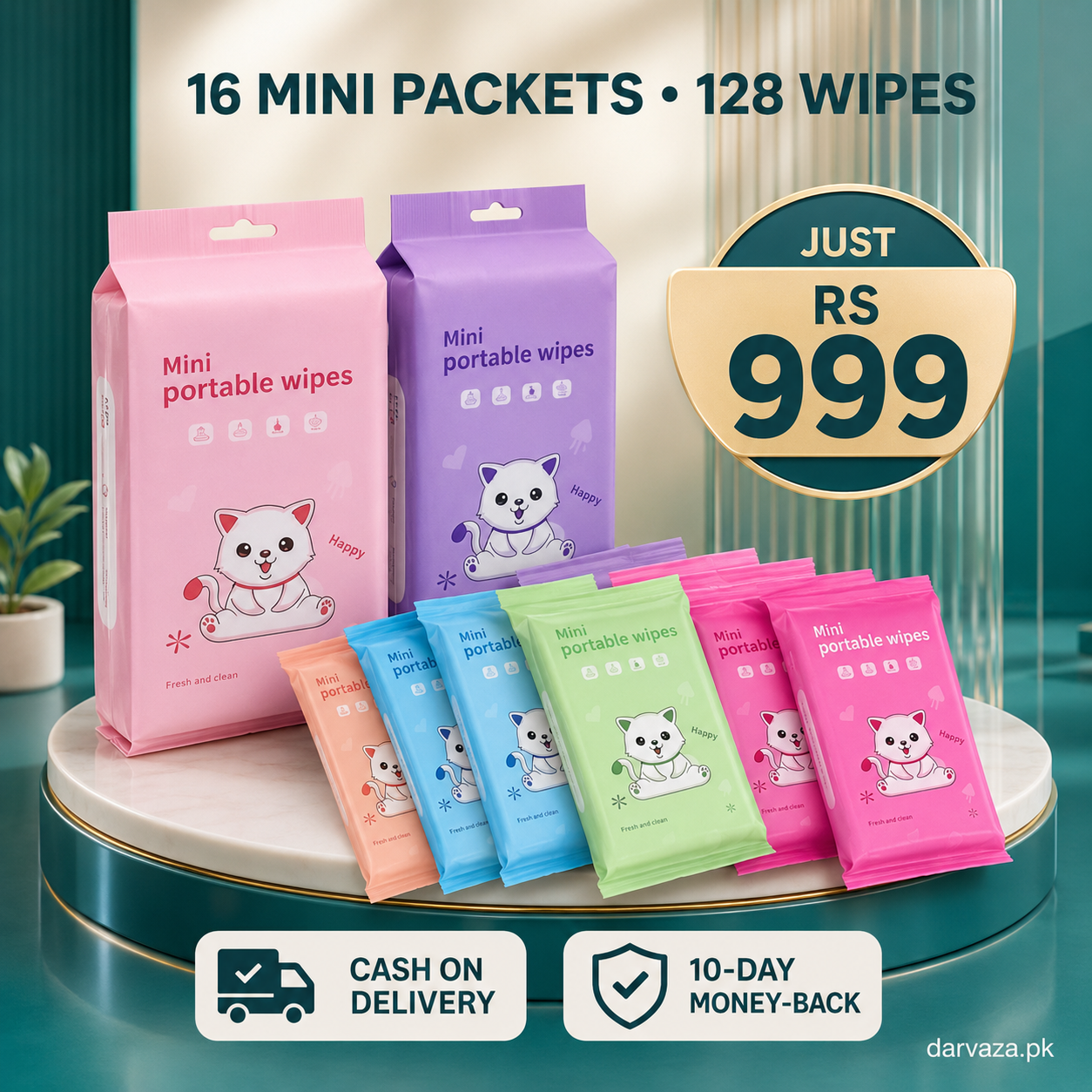Pack of 16 Mini Wet Wipes Packets