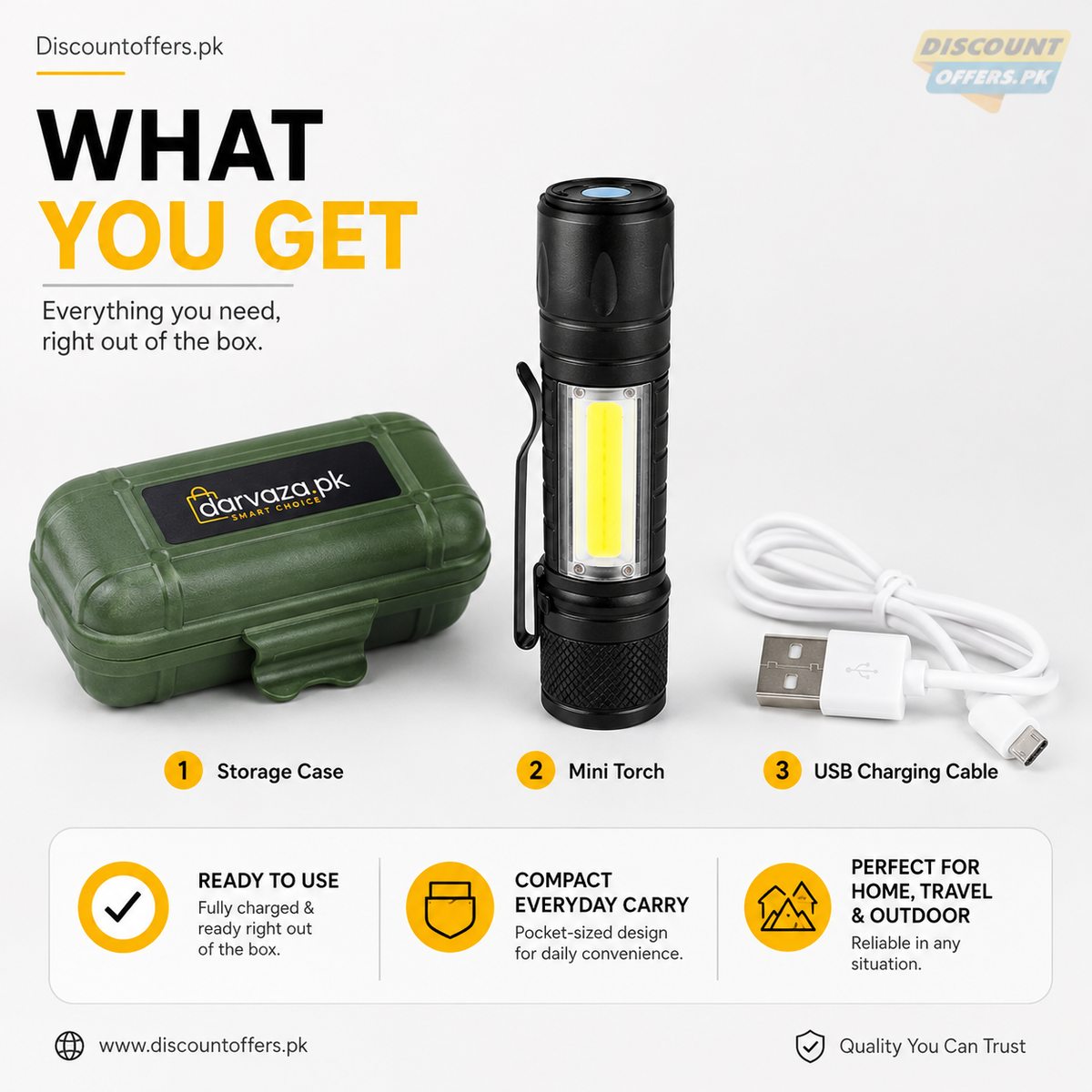 Mini Zoomable Rechargeable LED Torch light with Green Case