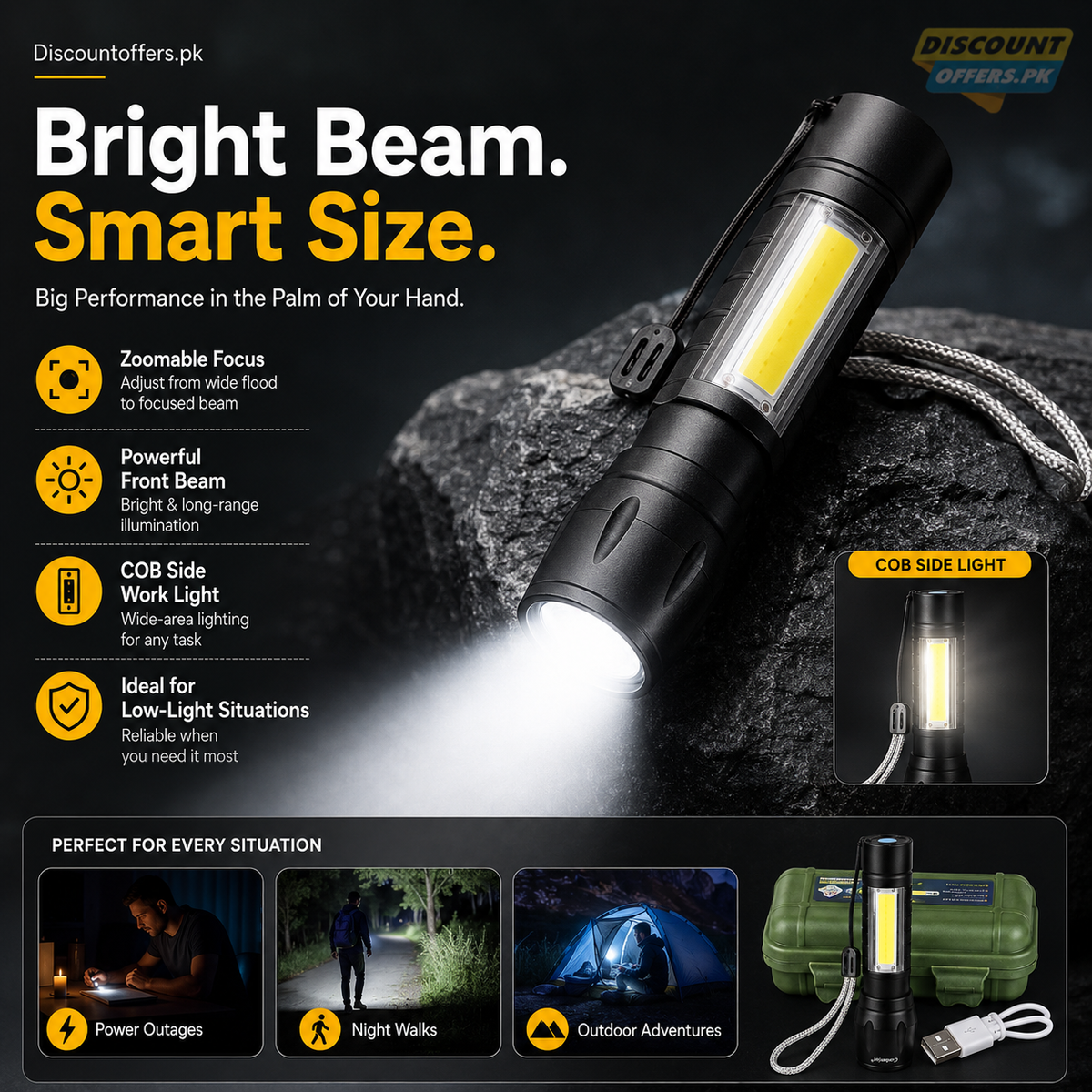 Mini Zoomable Rechargeable LED Torch light with Green Case