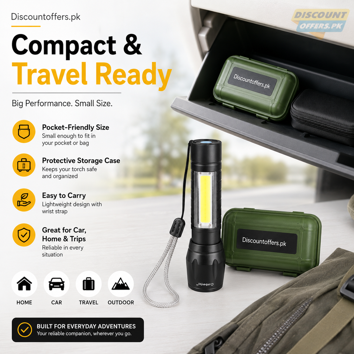 Mini Zoomable Rechargeable LED Torch light with Green Case