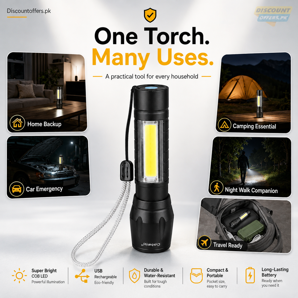 Mini Zoomable Rechargeable LED Torch light with Green Case