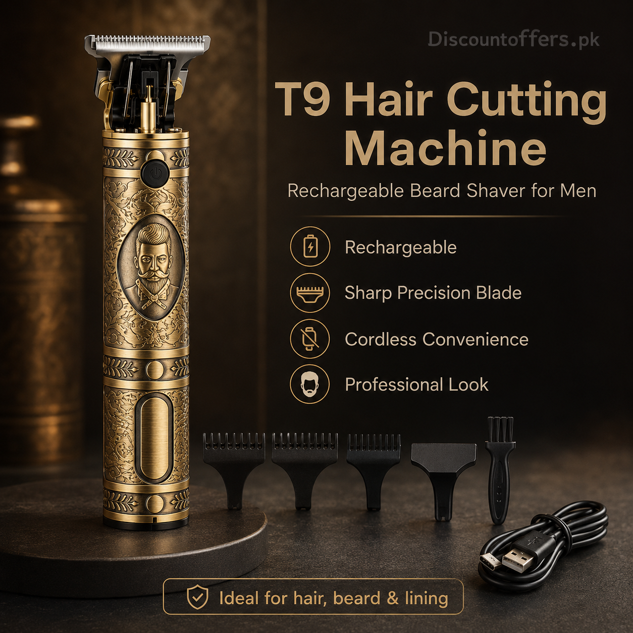 T9 Hair Cutting Machine Hair Clippers Rechargeable Beard Shaver for Men