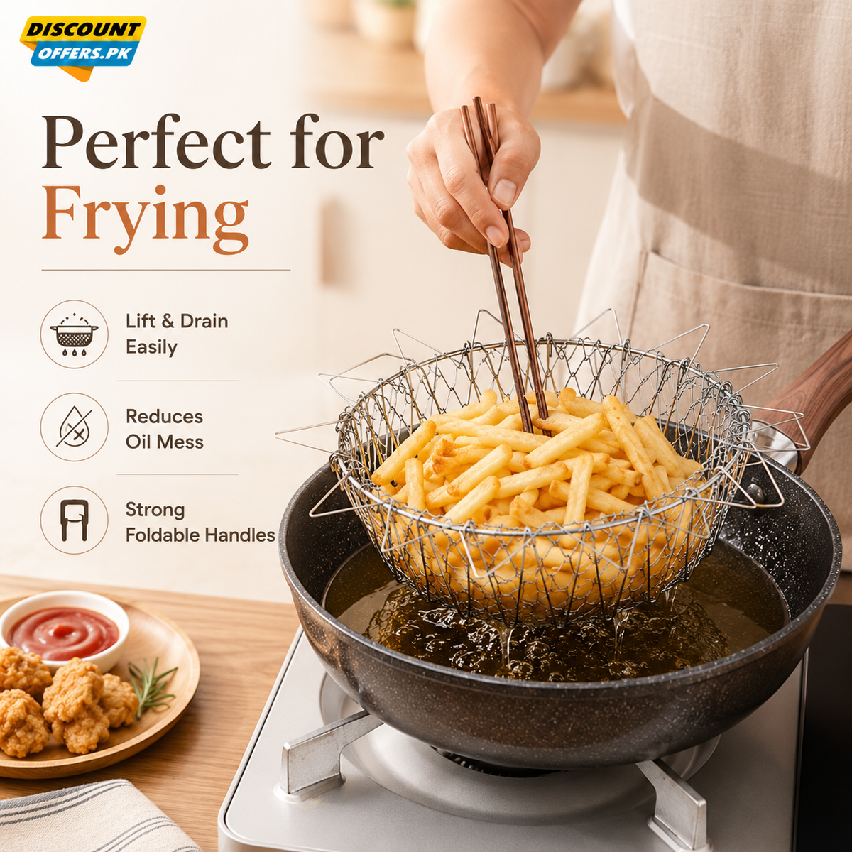 High-Quality Stainless Steel Foldable Chef Basket For Fried Food and Fruits