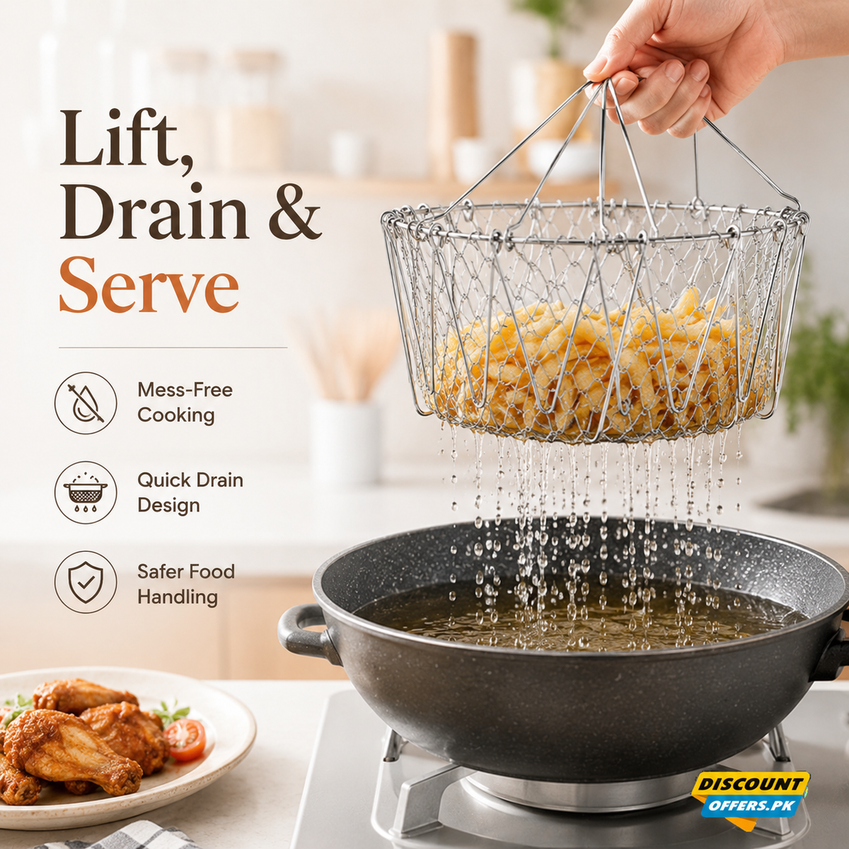 High-Quality Stainless Steel Foldable Chef Basket For Fried Food and Fruits