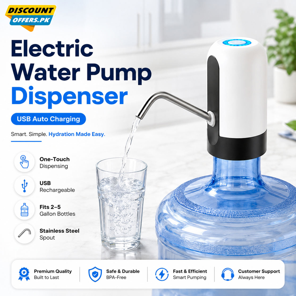 Electric Water Pump Dispenser with USB Auto Charging