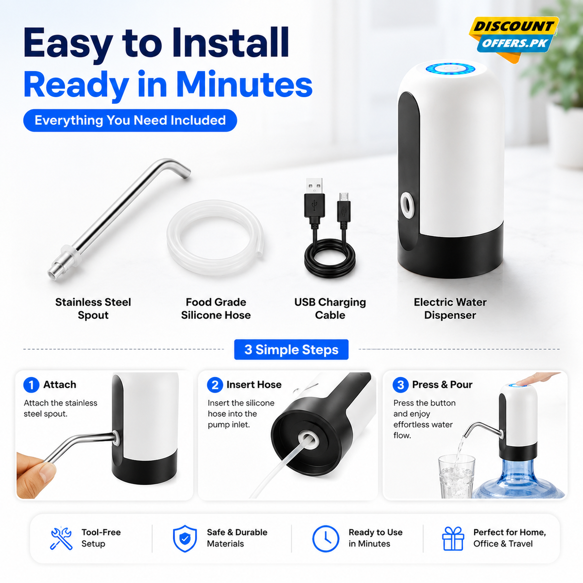 Electric Water Pump Dispenser with USB Auto Charging