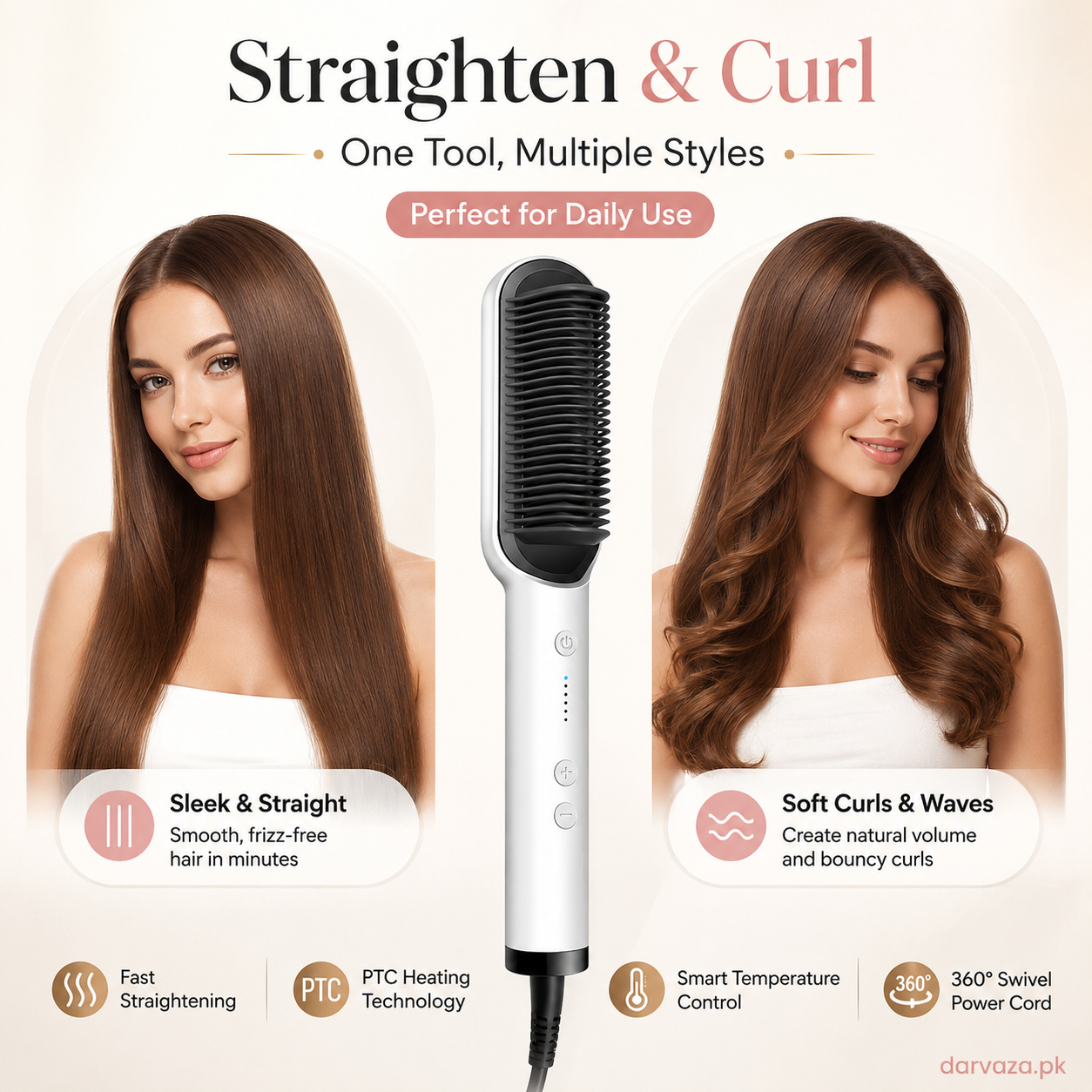 Electric Hair Comb Brush for Straightening and Curling