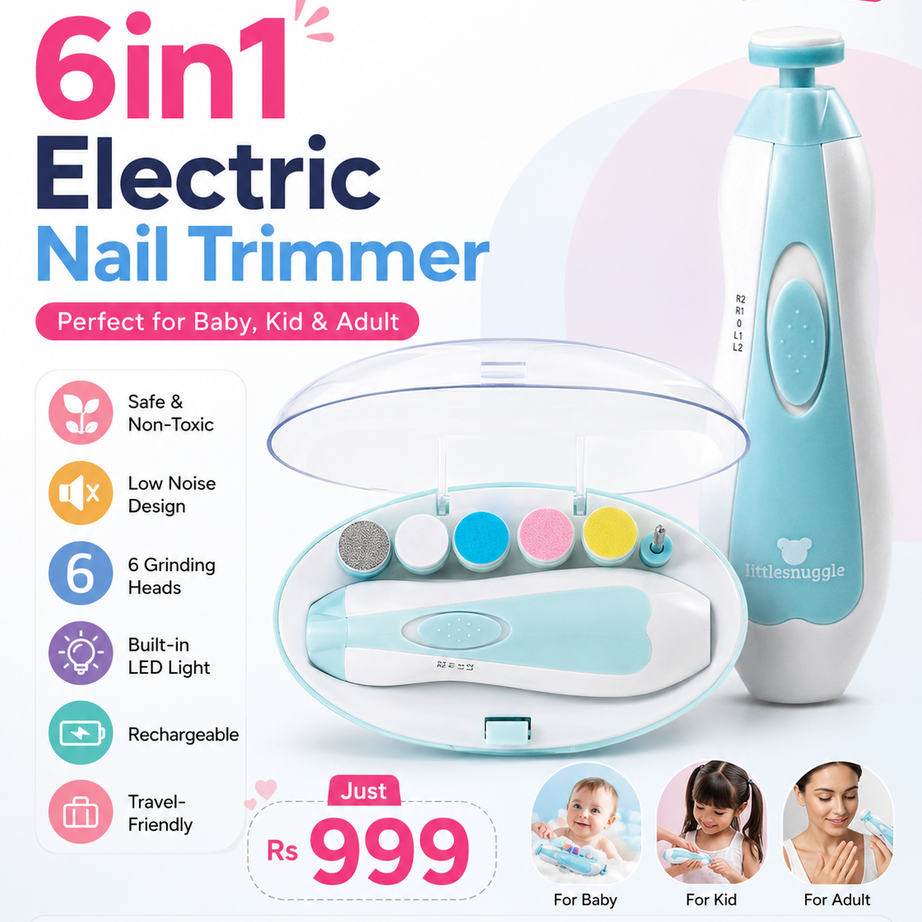 6in1 Rechargeable Electric Nail Trimmer for Baby Kid and Adult