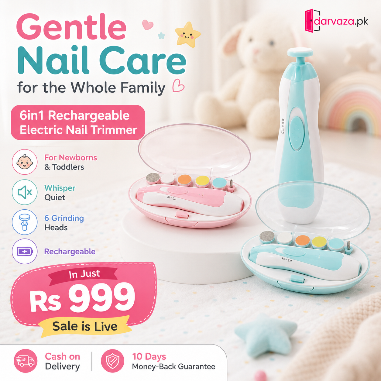 6in1 Rechargeable Electric Nail Trimmer for Baby Kid and Adult