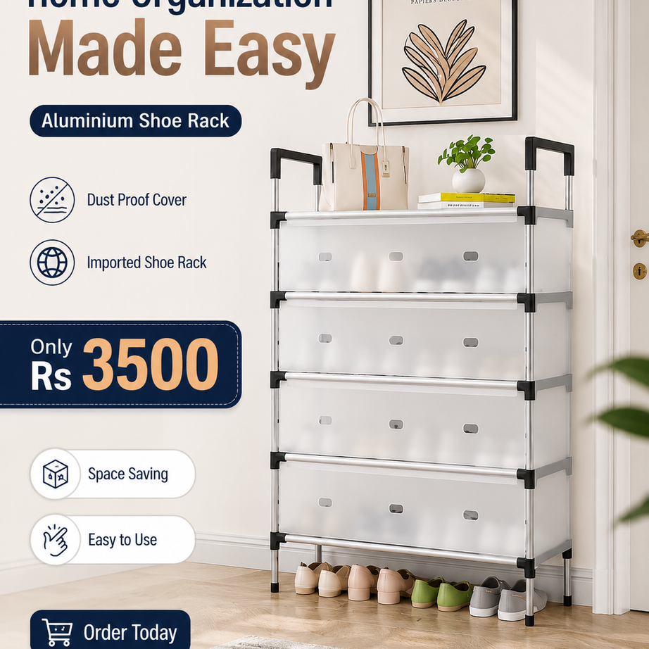 Aluminium Shoe Rack with Dust Proof Cover