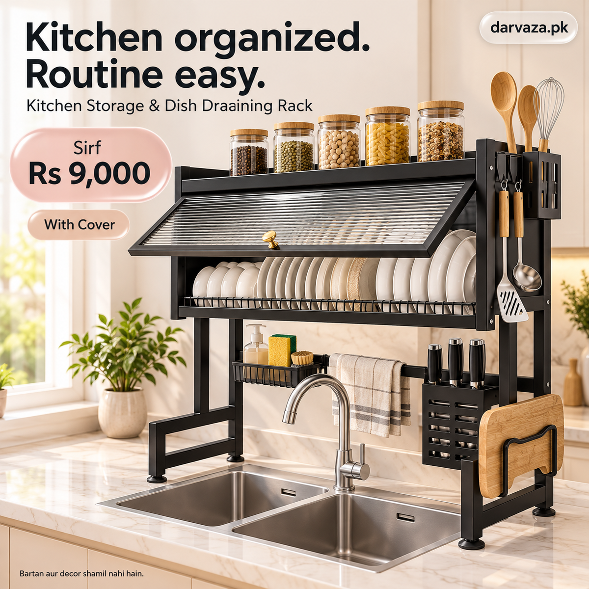 Large Capacity Kitchen Storage and Dish Draining Rack with Cover