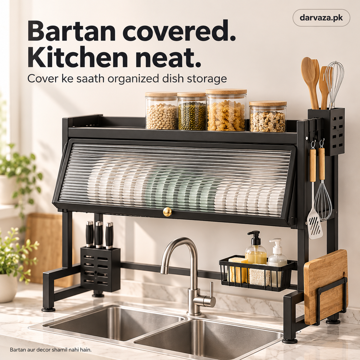 Large Capacity Kitchen Storage and Dish Draining Rack with Cover