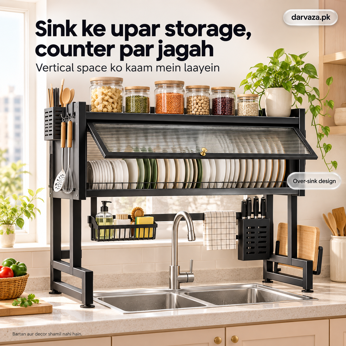 Large Capacity Kitchen Storage and Dish Draining Rack with Cover