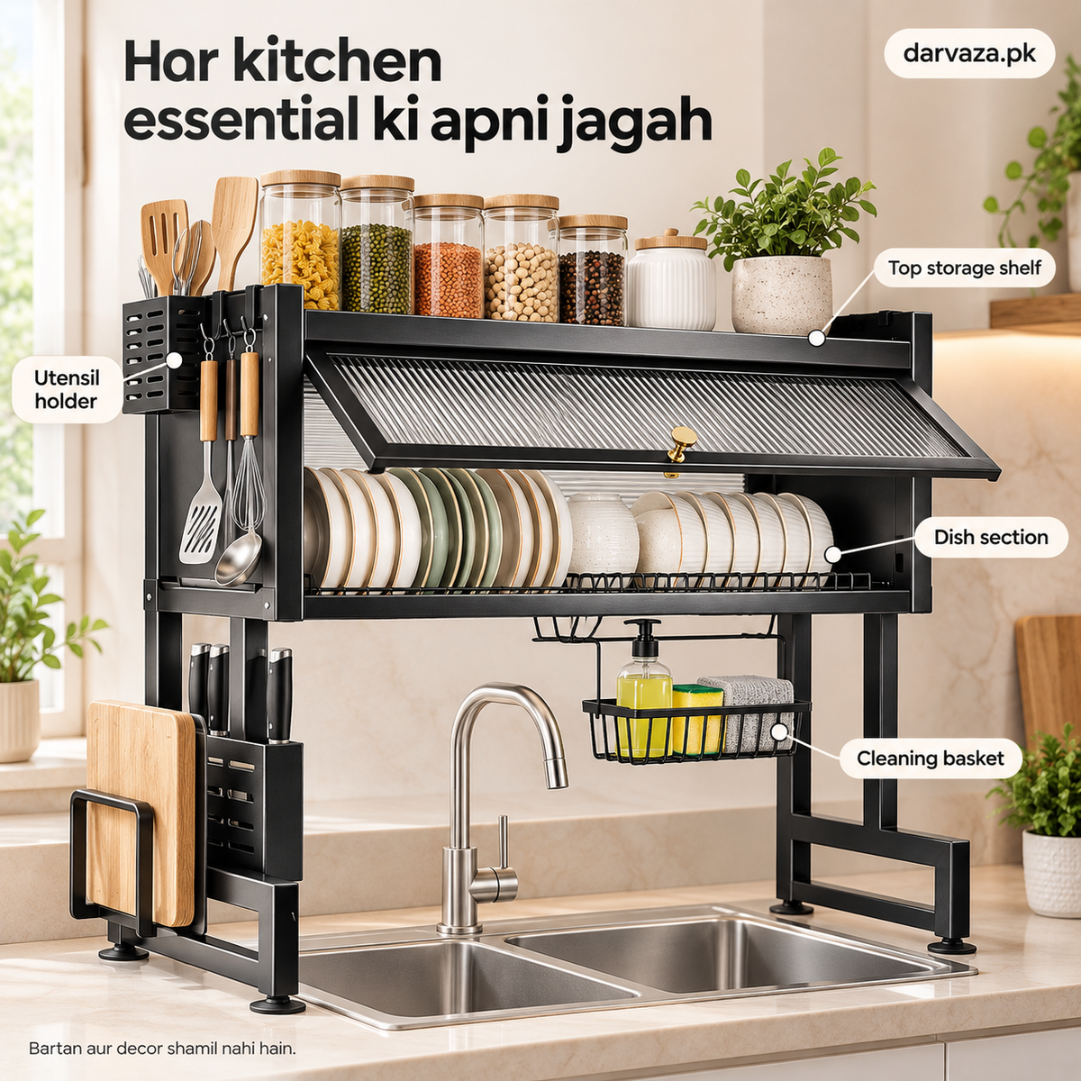 Large Capacity Kitchen Storage and Dish Draining Rack with Cover