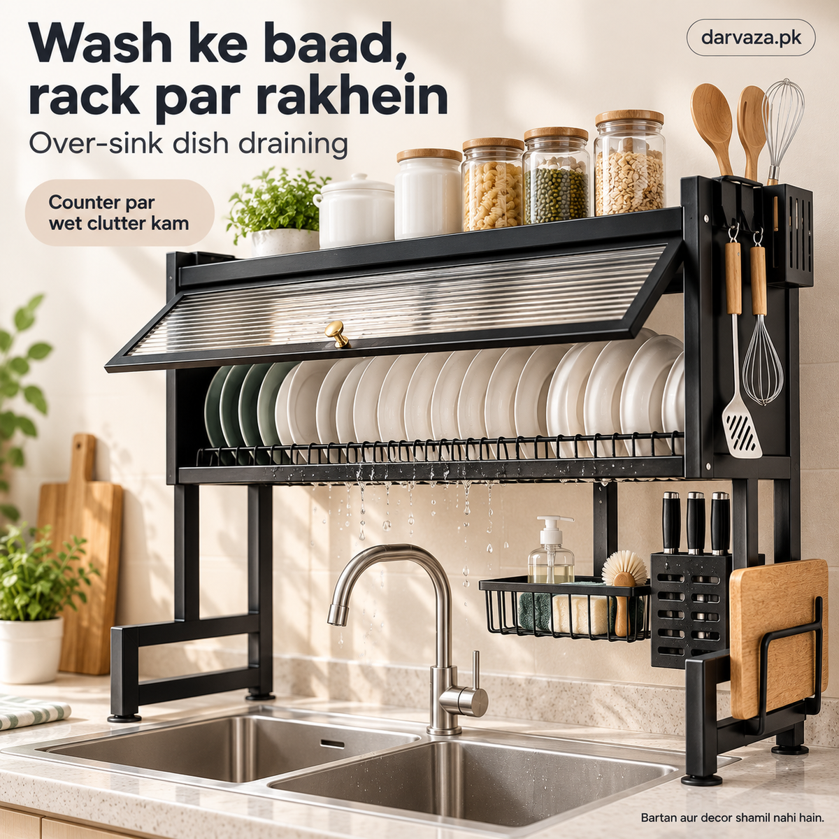 Large Capacity Kitchen Storage and Dish Draining Rack with Cover