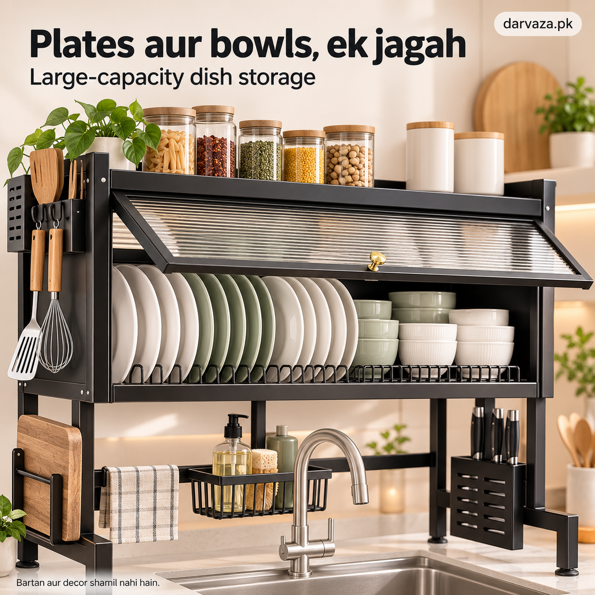 Large Capacity Kitchen Storage and Dish Draining Rack with Cover