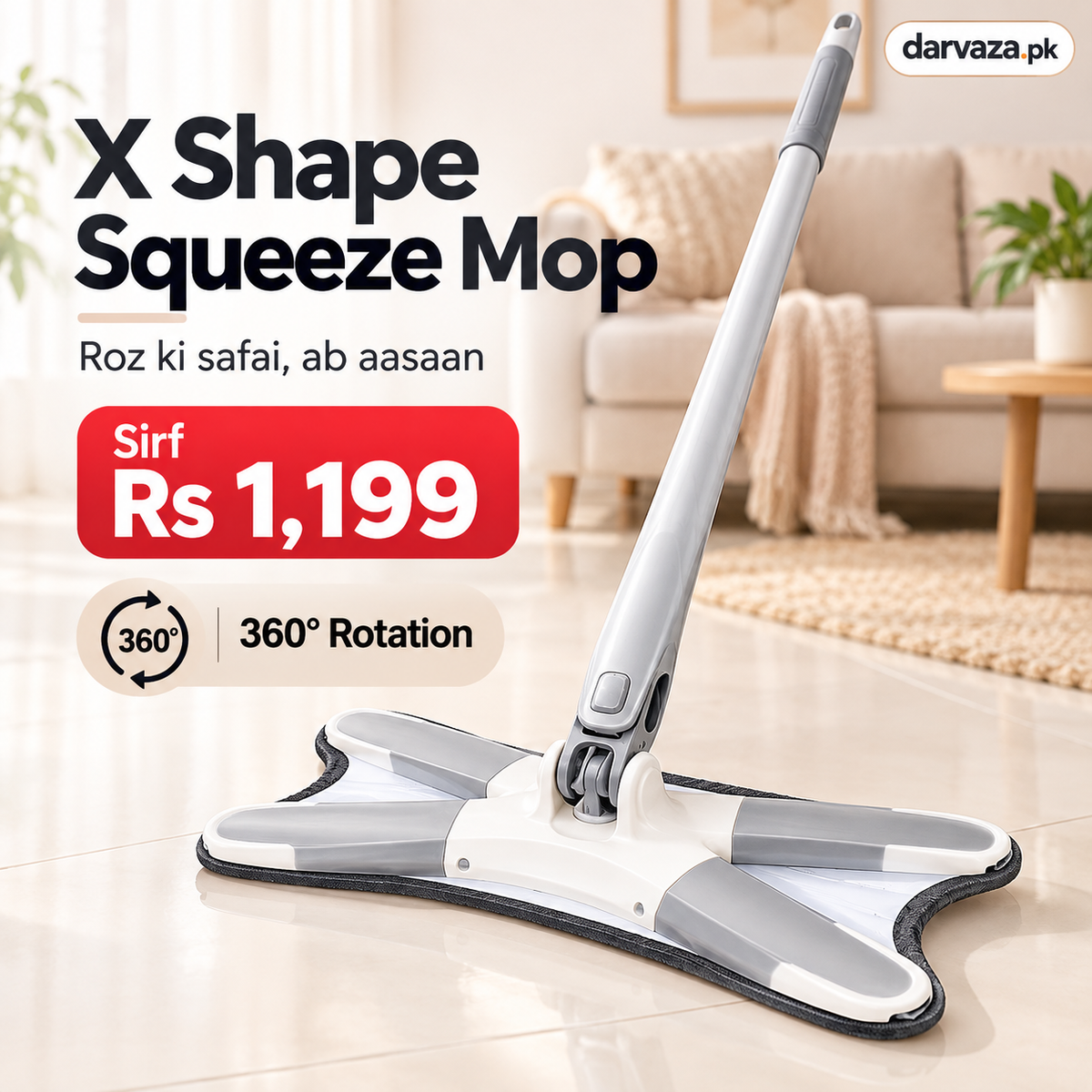 X Shape Squeeze Mop with 360° Rotation