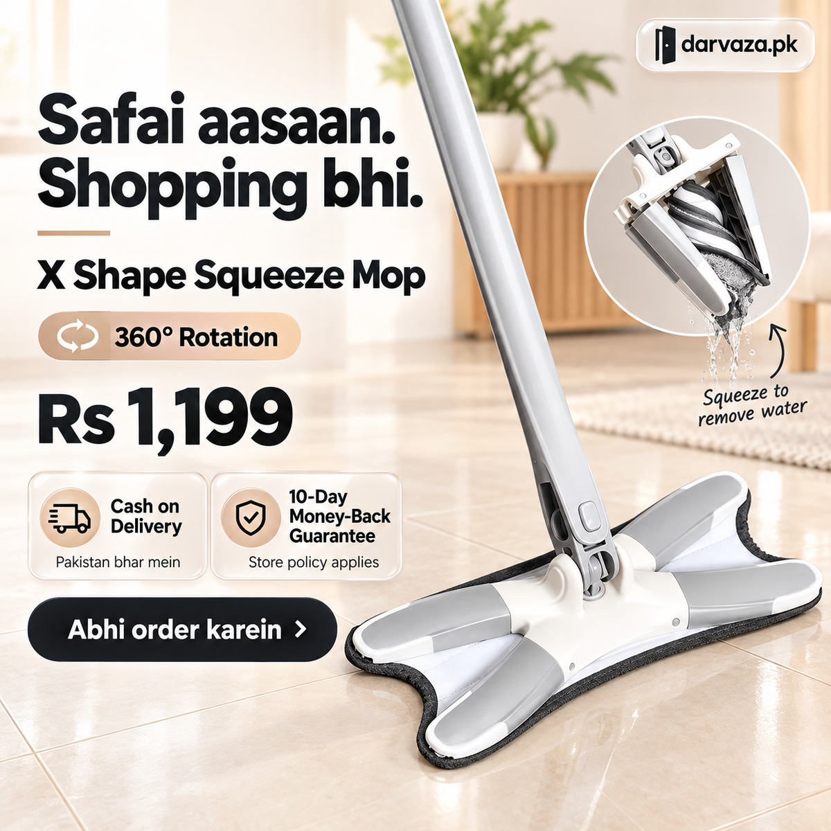 X Shape Squeeze Mop with 360° Rotation