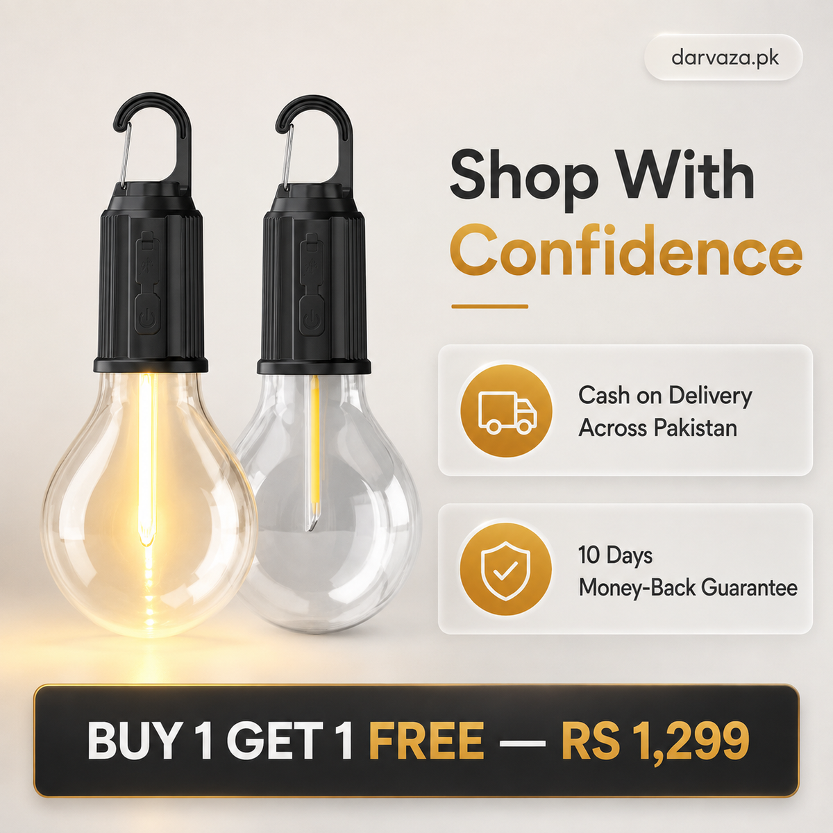 Buy 1 Get 1 Free Offer LED Lamp Bulb with Clip Hook Rechargeable Waterproof