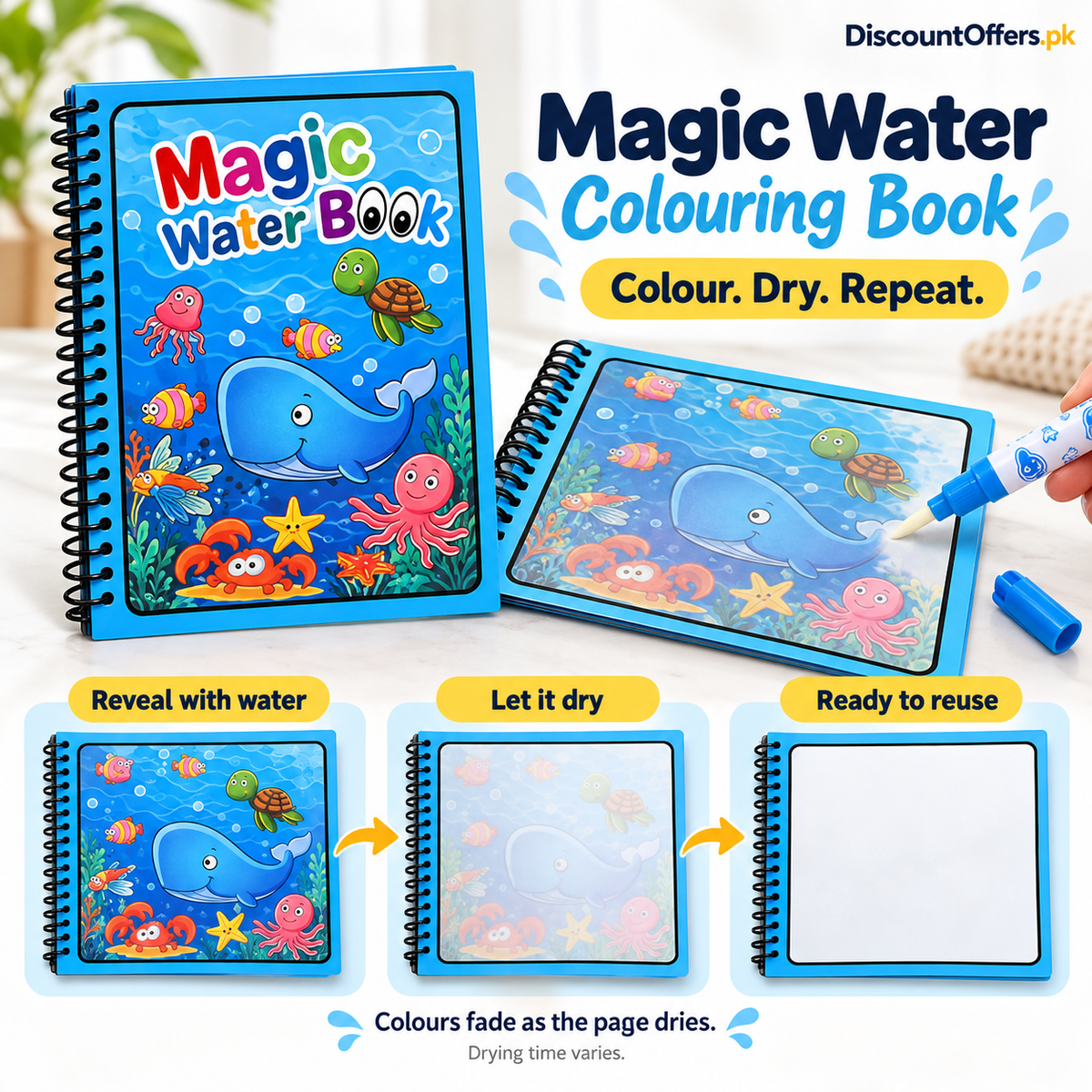 2 Magic Water Coloring Pens and 2 Drawing Reusable Books