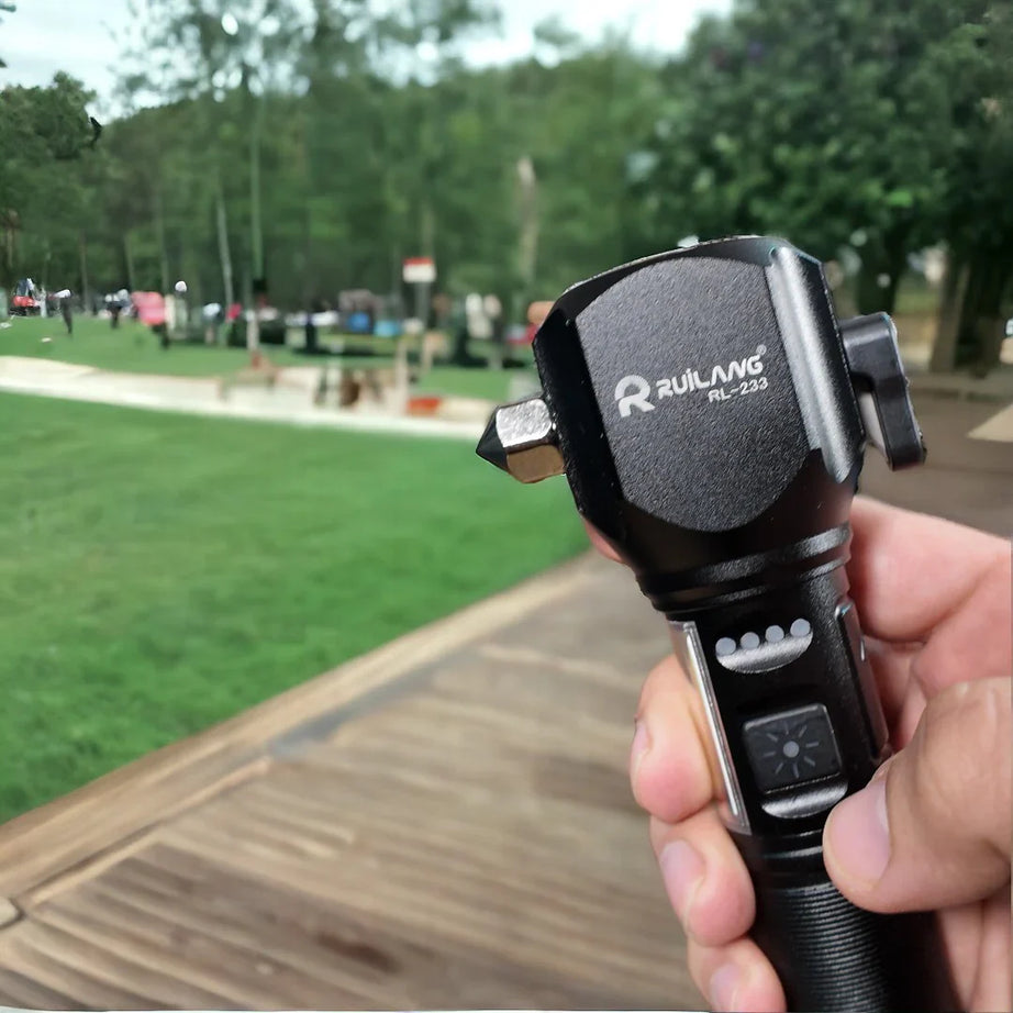 Ruilang Torch RL233 Metal LED FlashLight with Cutter Hammer and Mobile Power Bank