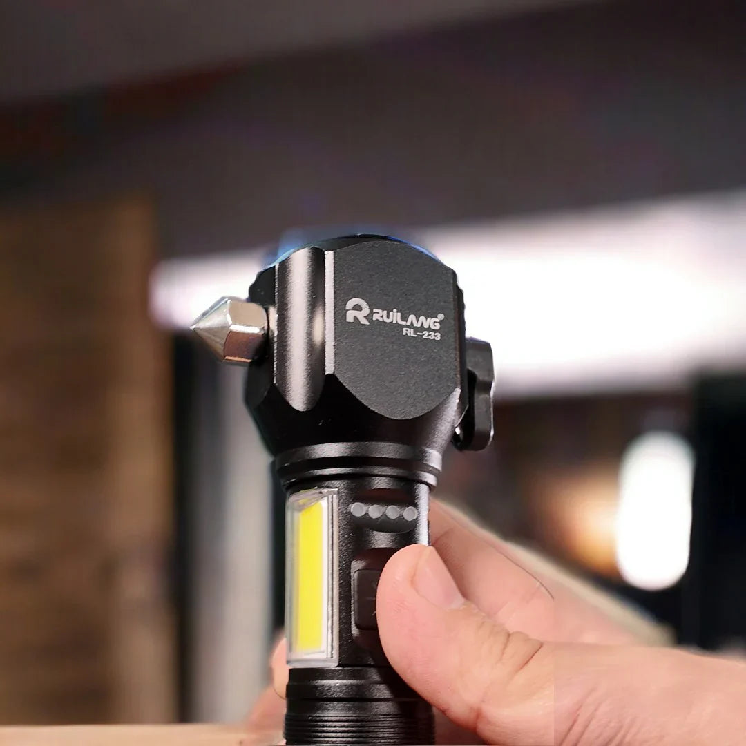 Ruilang Torch RL233 Metal LED FlashLight with Cutter Hammer and Mobile Power Bank