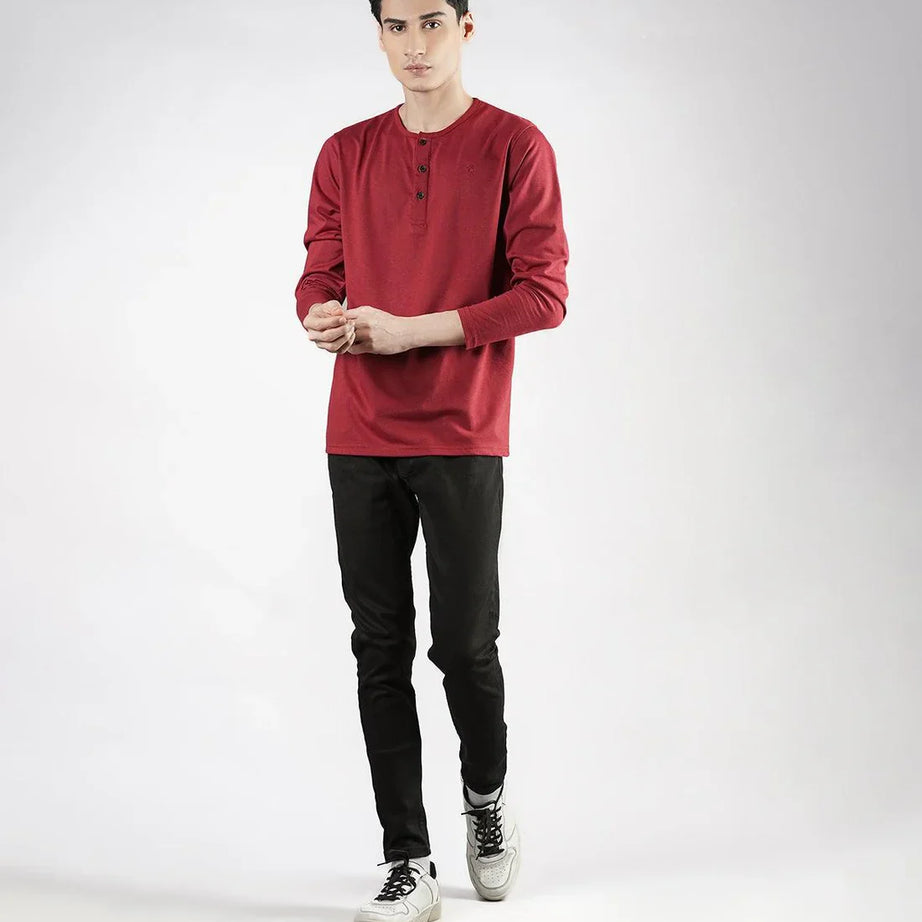 Maroon Henley Full Sleeves
