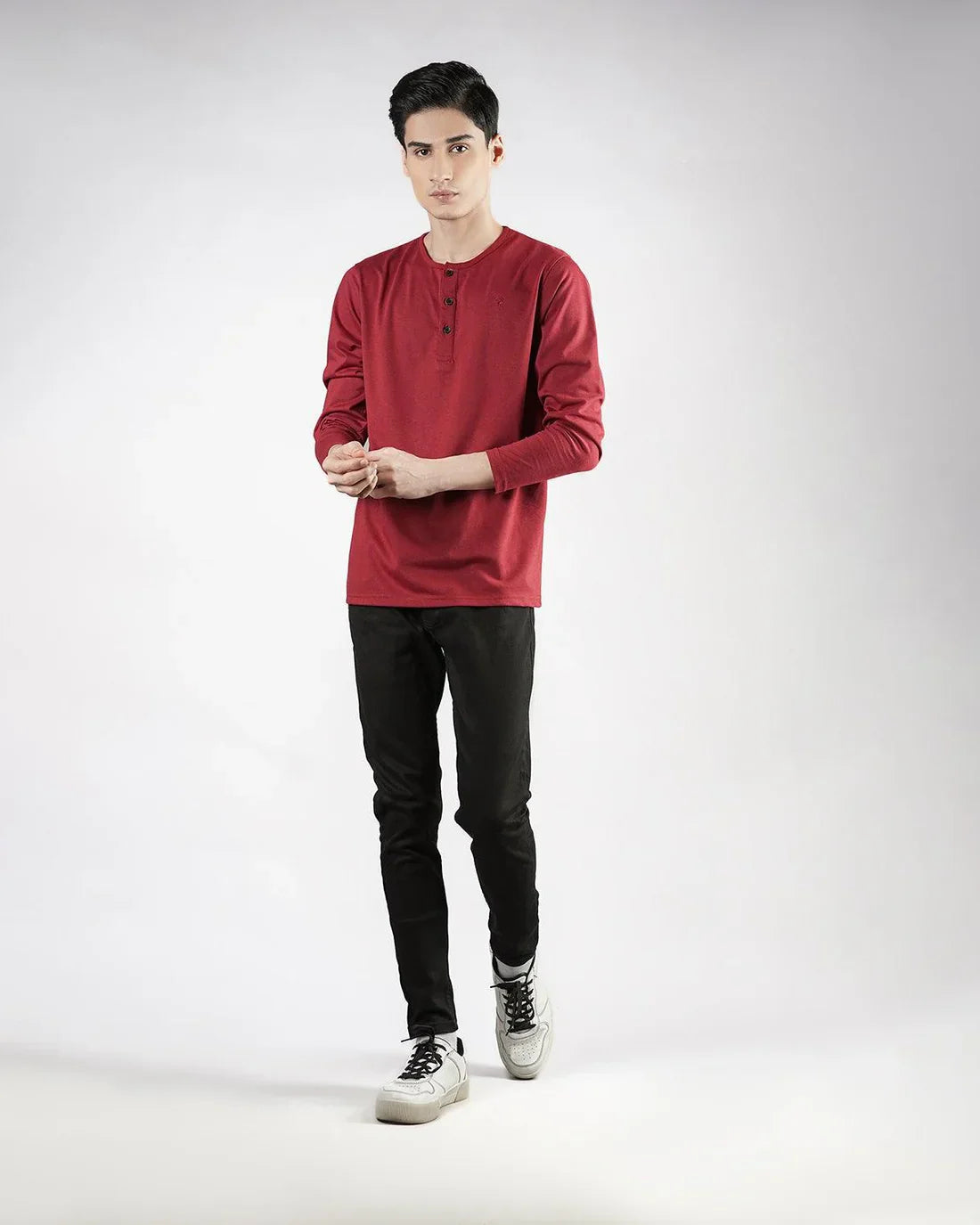 Maroon Henley Full Sleeves